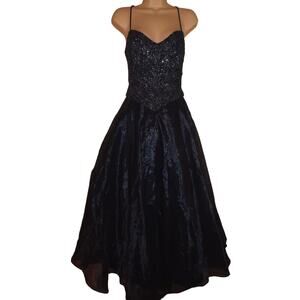 Fiesta Woman's Small Navy Blue Embroidered Corset Back Prom Formal Gown Dress